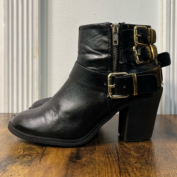 H&M Divided Black Boots with Gold Buckles - Picture 1 of 7